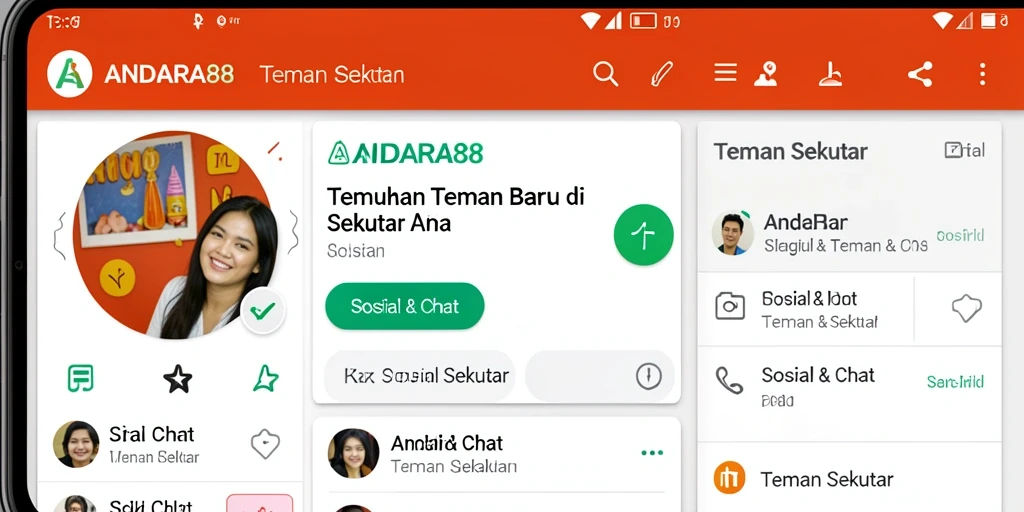Tampilan antarmuka aplikasi ANDARA88 untuk mencari teman sekitar.