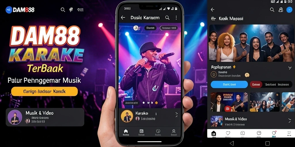 Antarmuka aplikasi DAM88 yang penuh warna dan menarik saat karaoke.