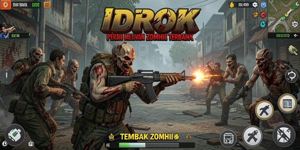 Tampilan antarmuka <strong>IDROK</strong> yang menarik saat membunuh zombie.