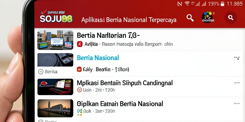 Tampilan antarmuka aplikasi SOJU88 dengan berita nasional terkini.