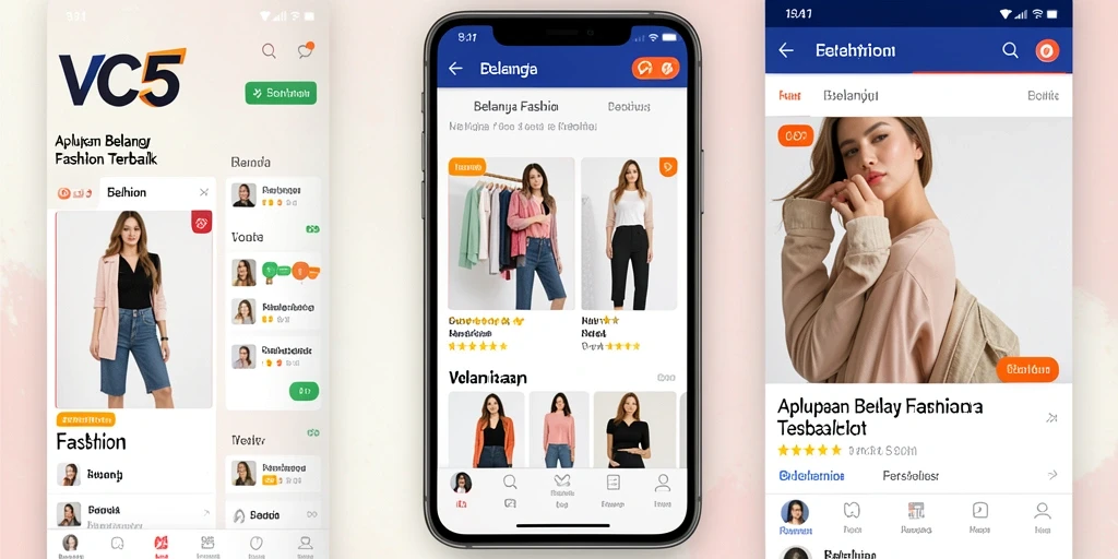 Tampilan antarmuka VC5 yang menarik untuk berbelanja fashion.