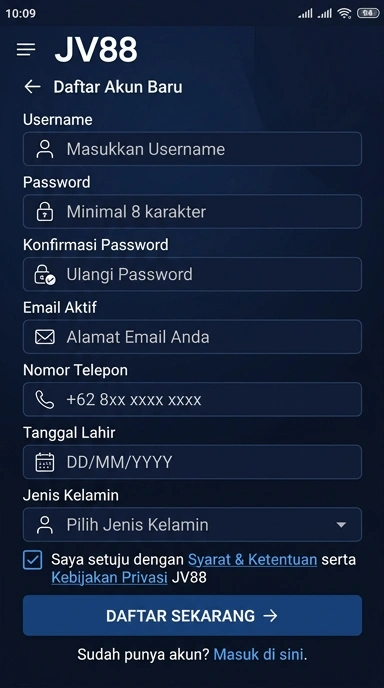 Daftar Akun Baru jv88 untuk Pengguna Android